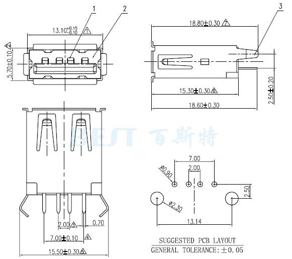 USB插座USB-A-08